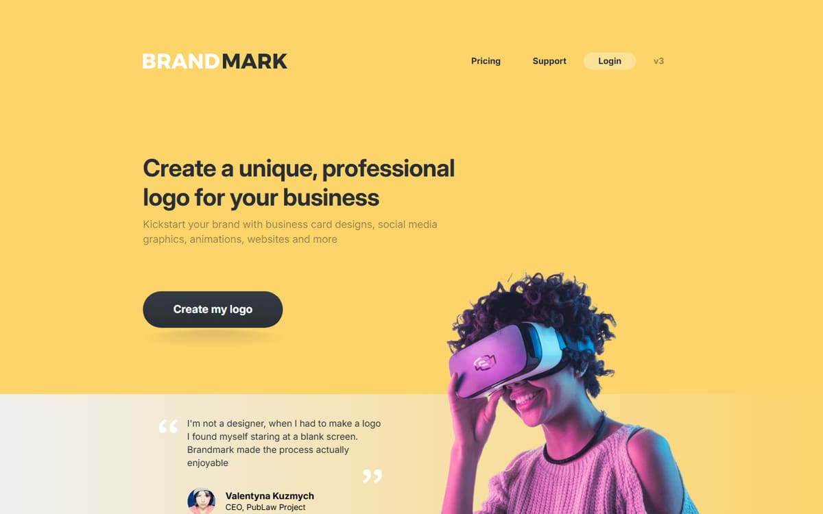 Brandmark homepage (screenshot captured July 2026).