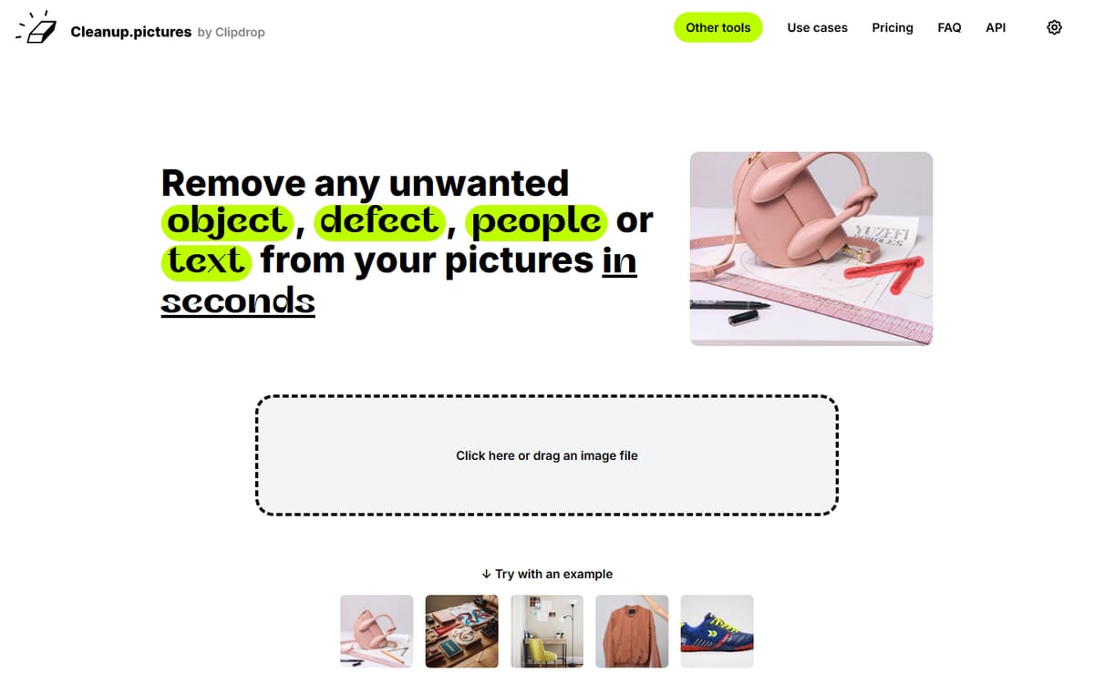 Cleanup.pictures homepage (screenshot captured July 2026).