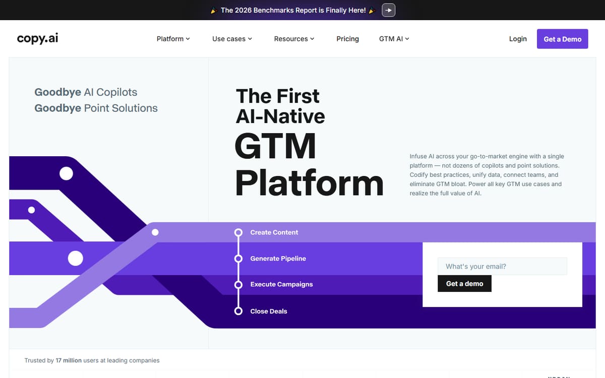 Copy.ai homepage (screenshot captured July 2026).